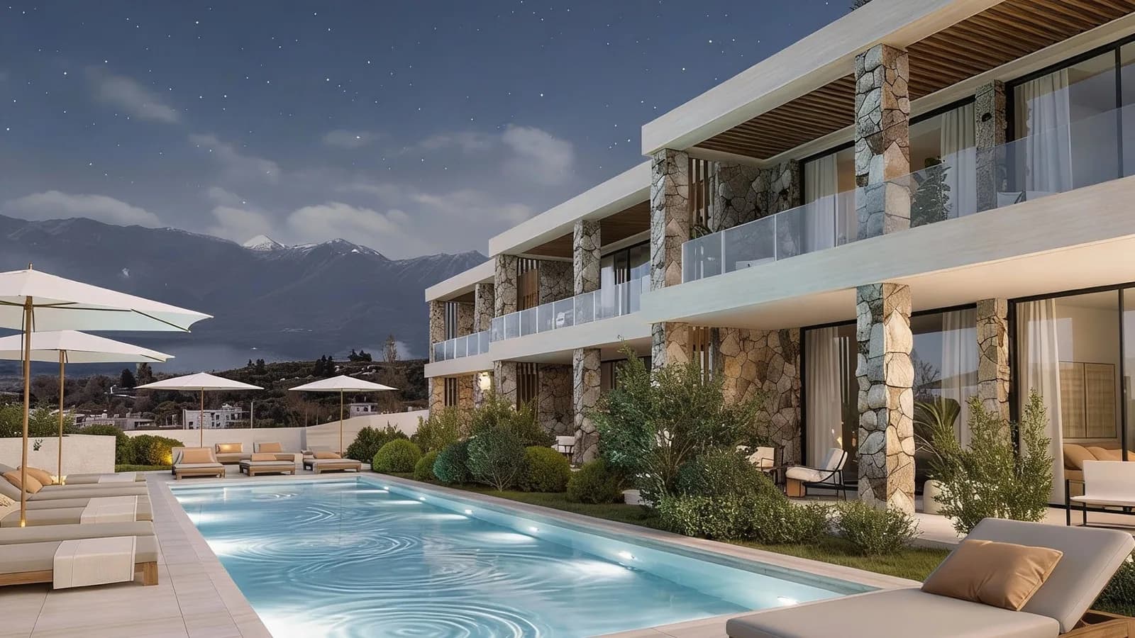 196 Kalyves, Infinity pool by night